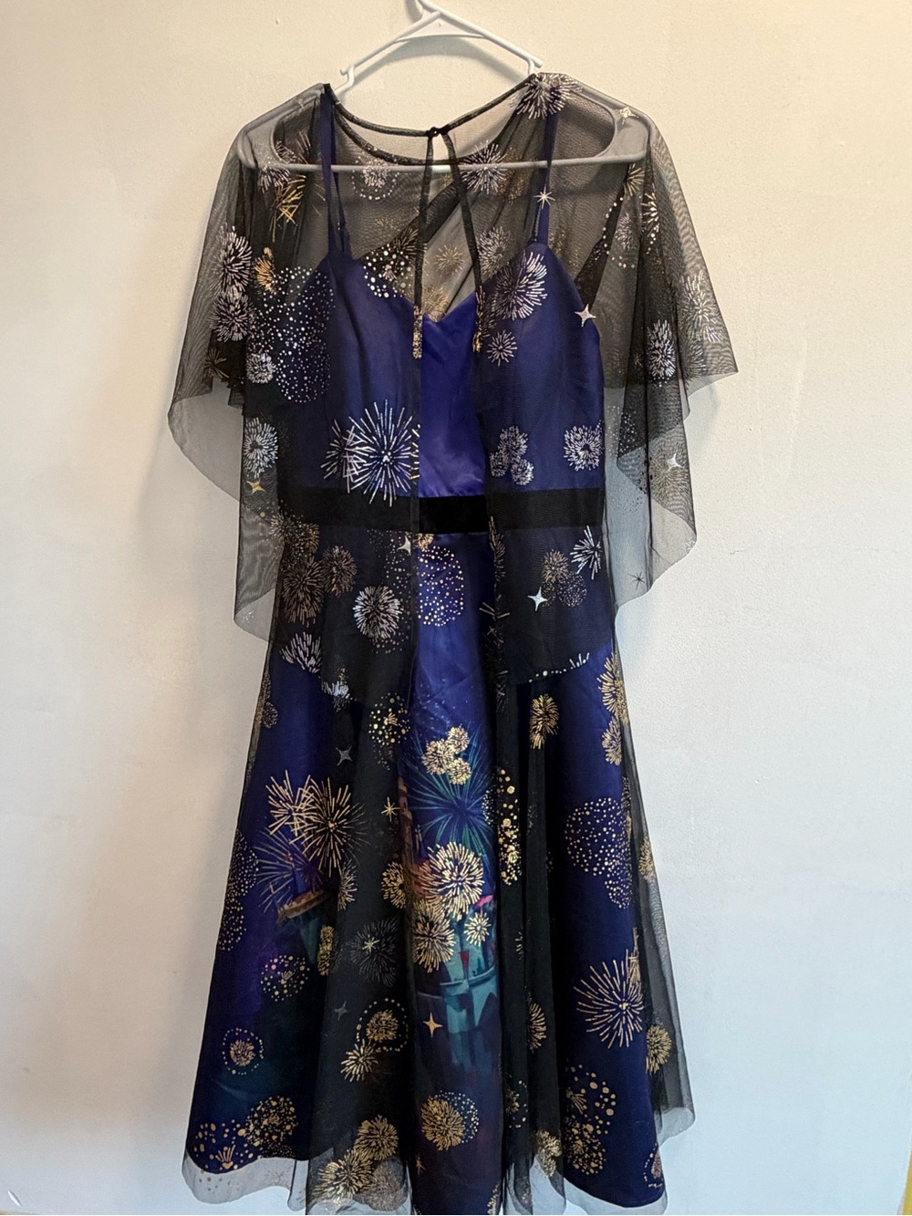 Navy Blue Disney Firework Dress with Sheer Cape